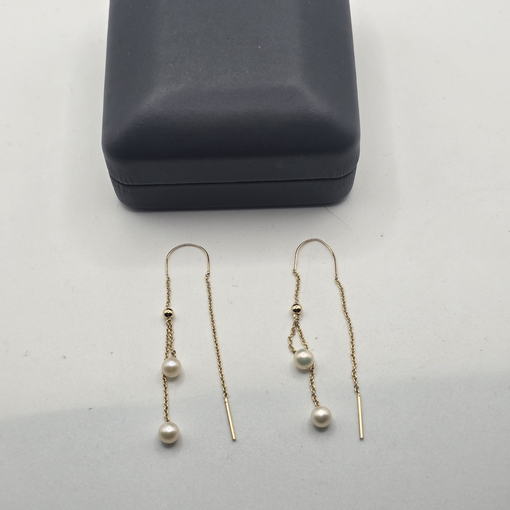14k Gold and Pearl Drop Earrings - Picture 5 of 5